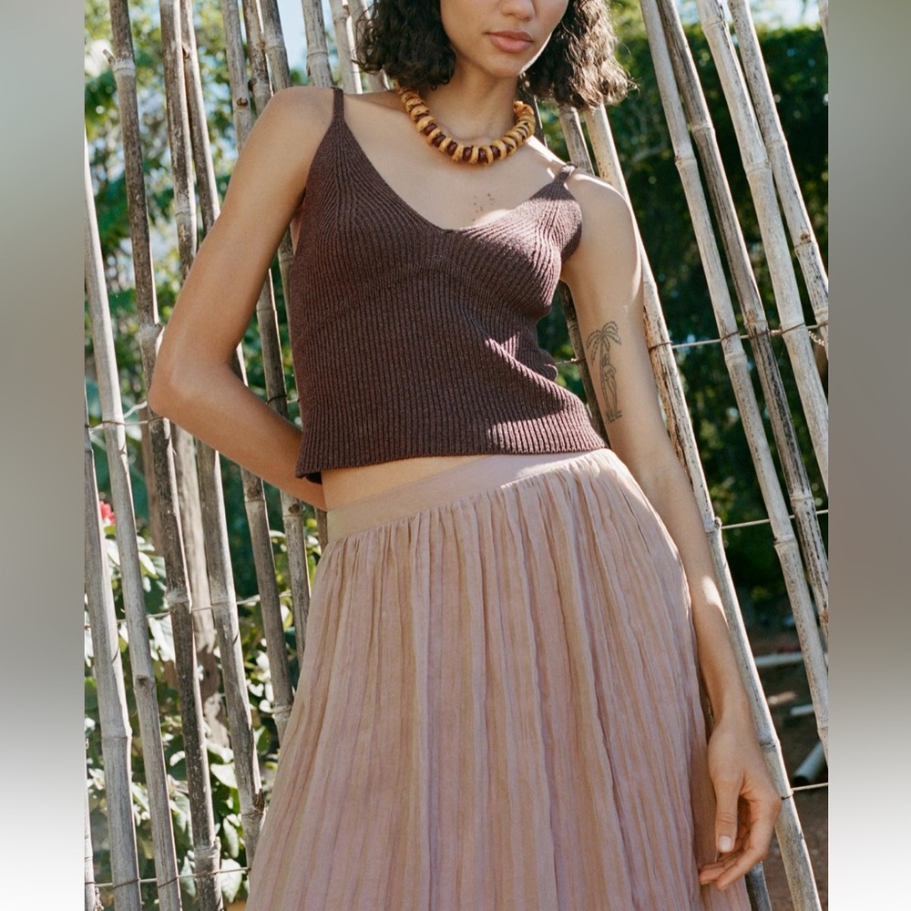 Zara NWT dusty pale pink elastic waistband wrinkle effect midi skirt - Picture 6 of 9